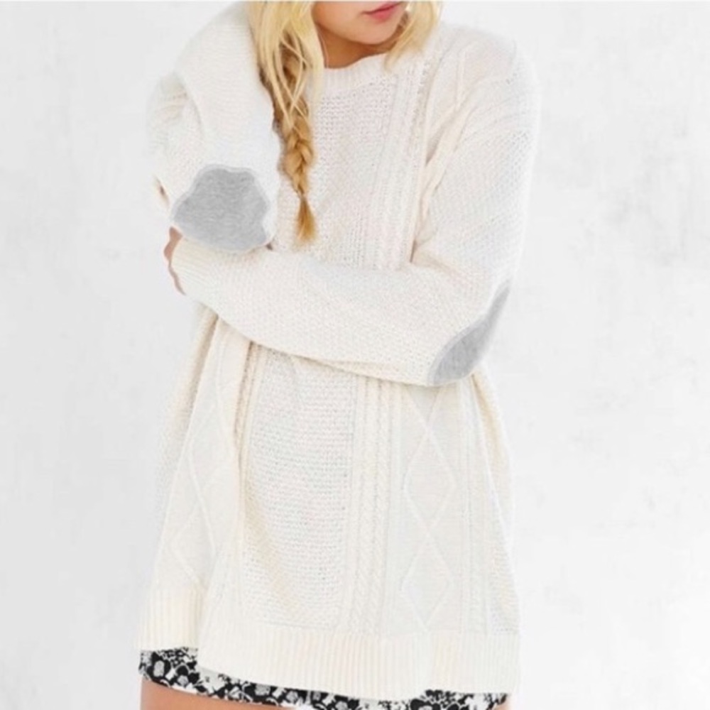 White BDG elbow patch sweater